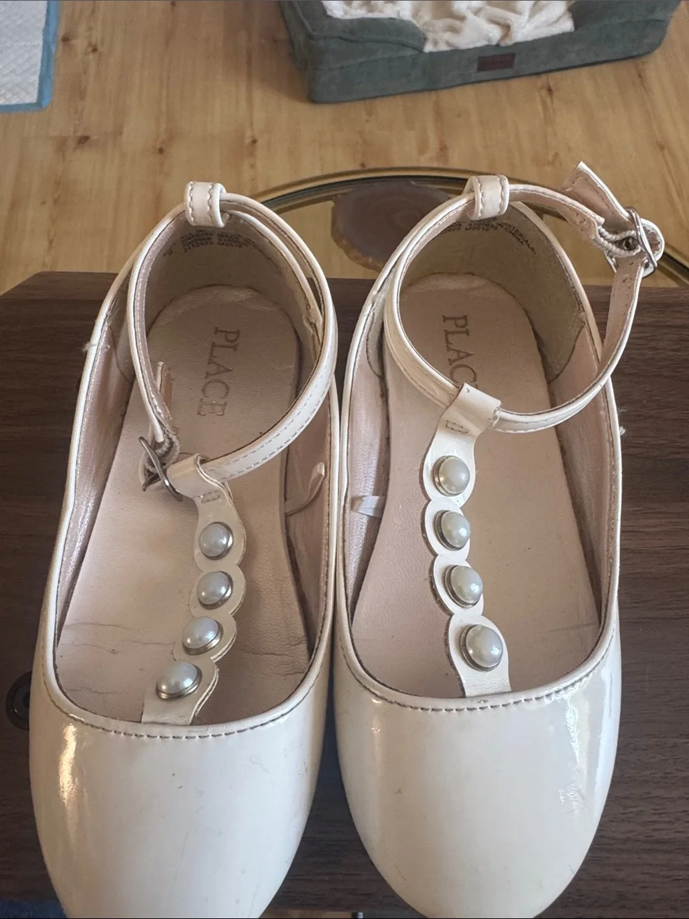 Place Ivory T-Strap Pearl Accent Girls Dress Shoes